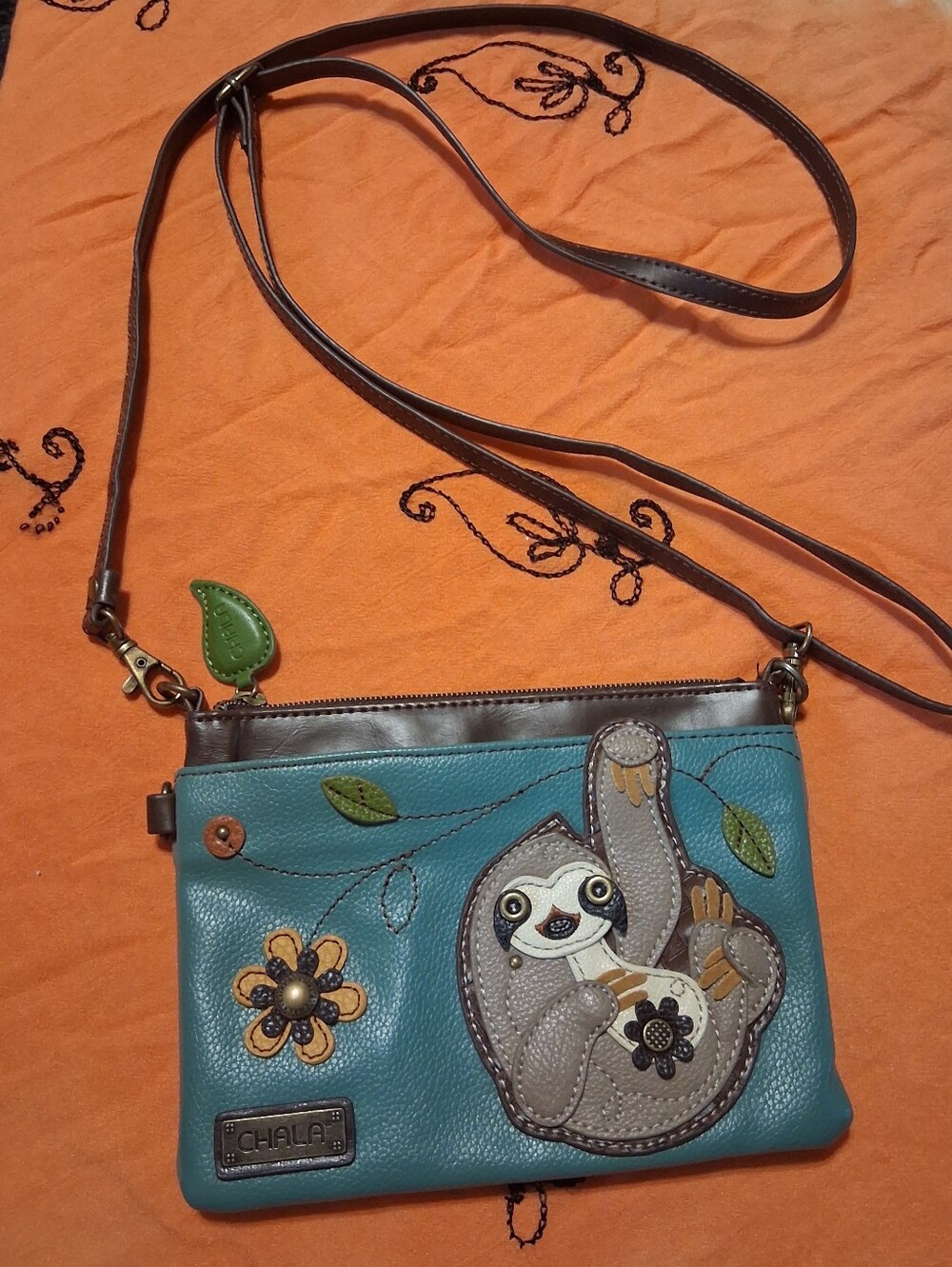 Chala Handbag Sloth Crossbody Bag - Turquoise/Brown - Cute Animal Purse